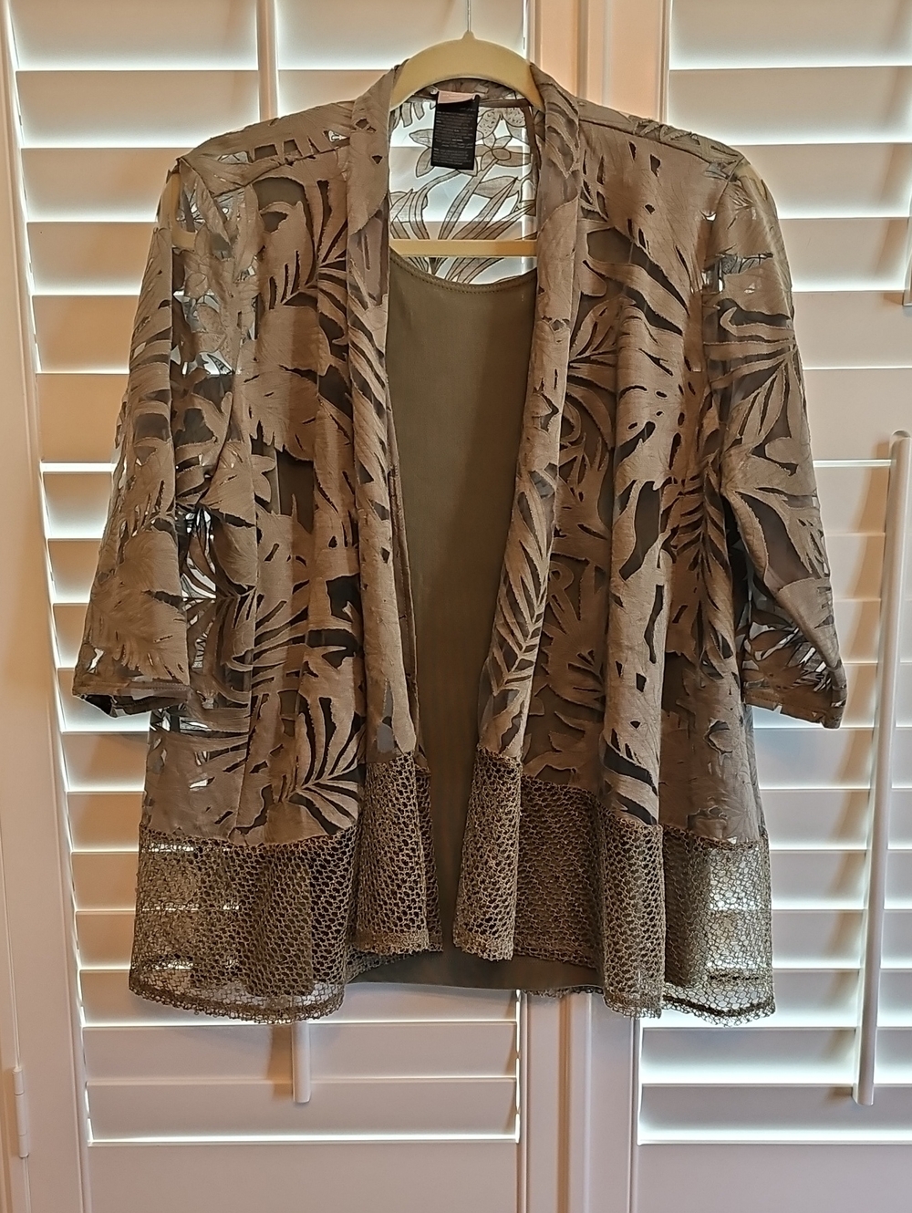 Chico's Travelers Women's Olive Green Layered Open Cardigan Sweater